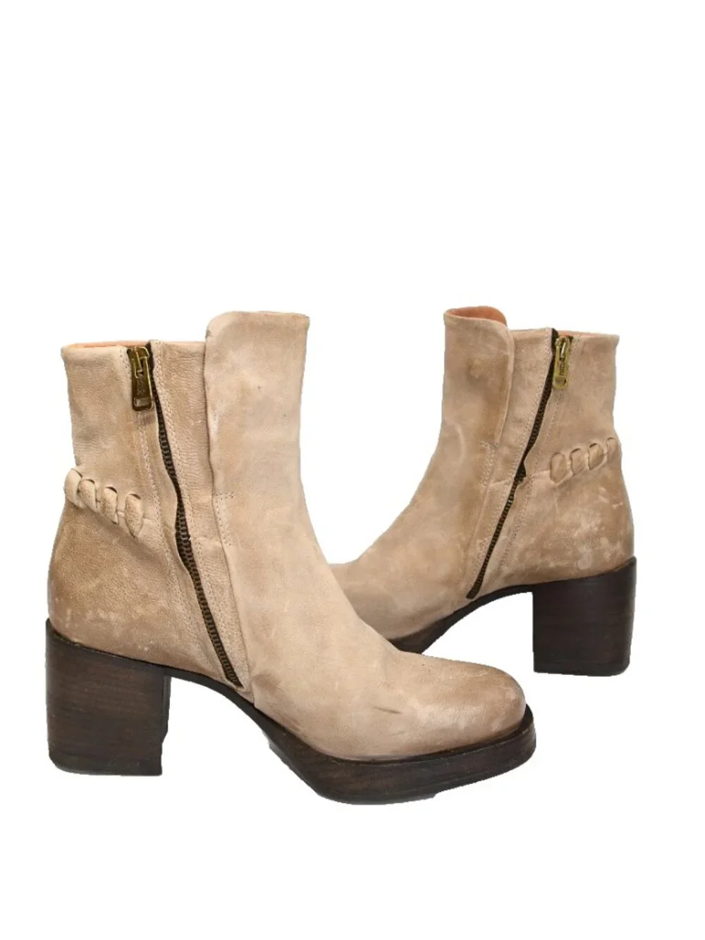 $450 A.S.98 porter block heel boots LEATHER PLATFORM ZIP BROWN 39 (DD3)